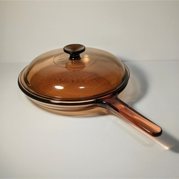 Bell + Howell Other - Vision 10" Skillet with Lid, Waffle Bottom. Amber, France by Pyrex Vintage Glass